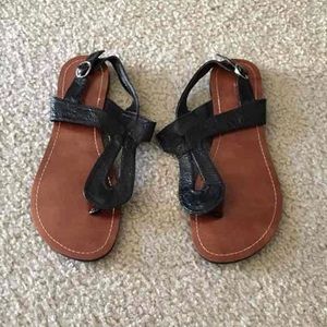 Sz 6.5 Black Leather Sandals